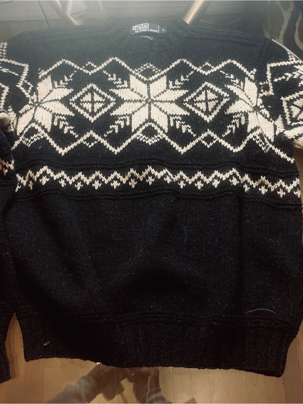 Ralph Lauren Black Sweater with Cream Nordic Motif